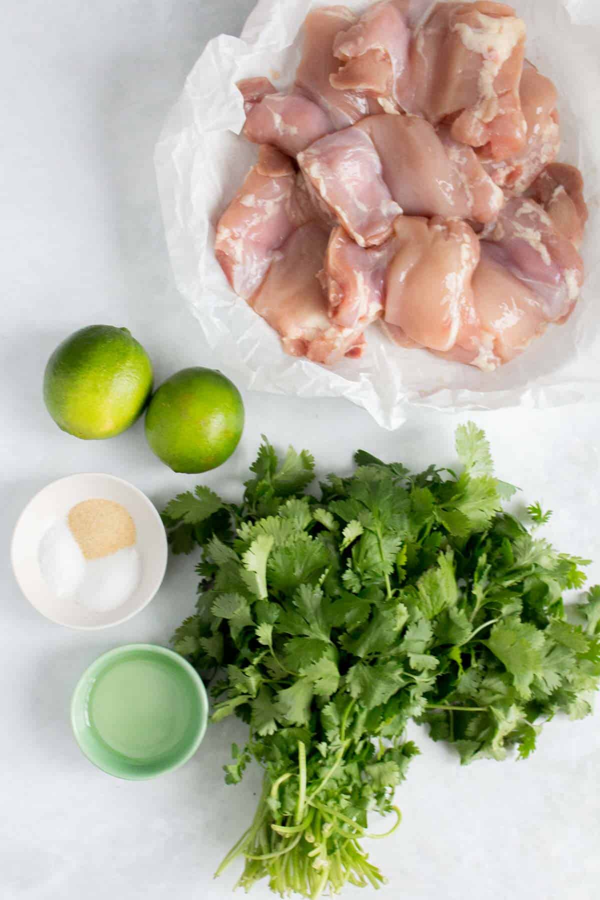 Ingredients needed to make cilantro lime chicken thighs.