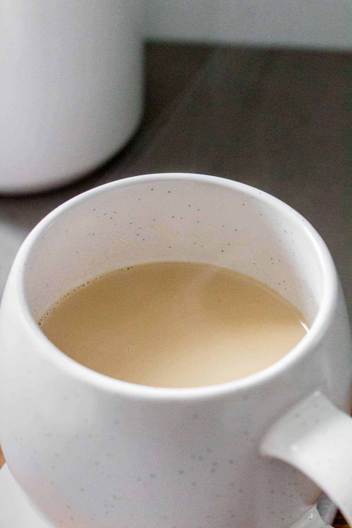Mug of earl grey milk tea.