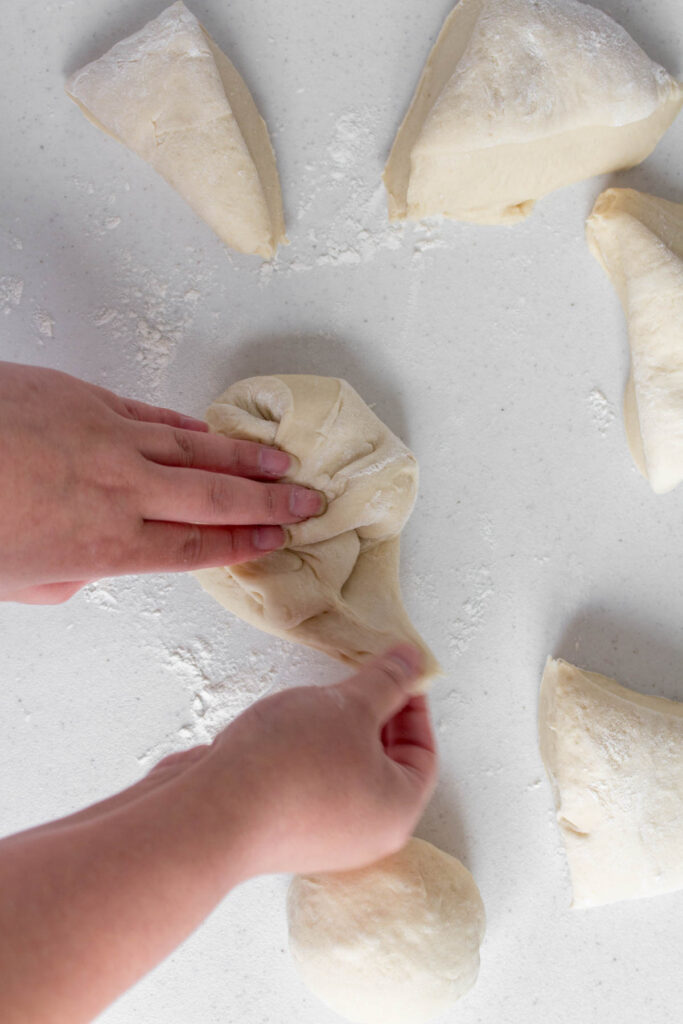 Dough folded into itself to form a ball.