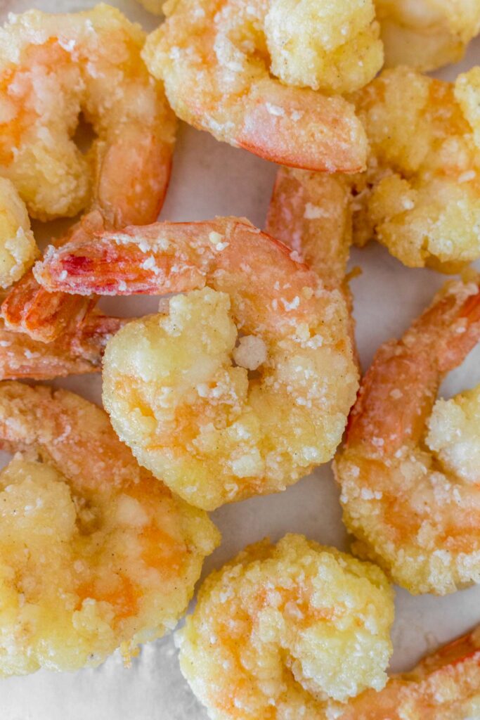 Close up of fried shrimp.
