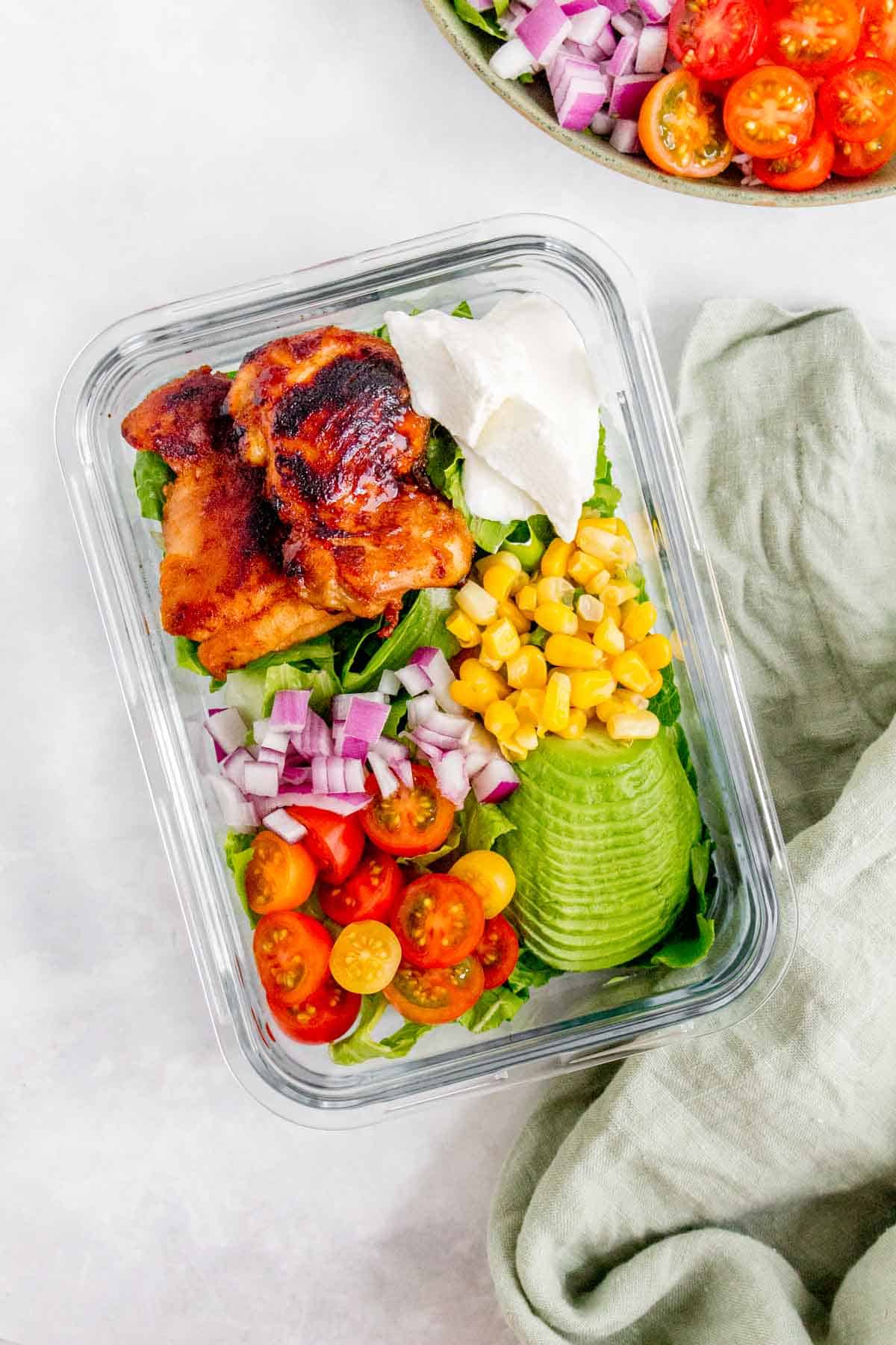 A chipotle lime chicken salad meal prep.