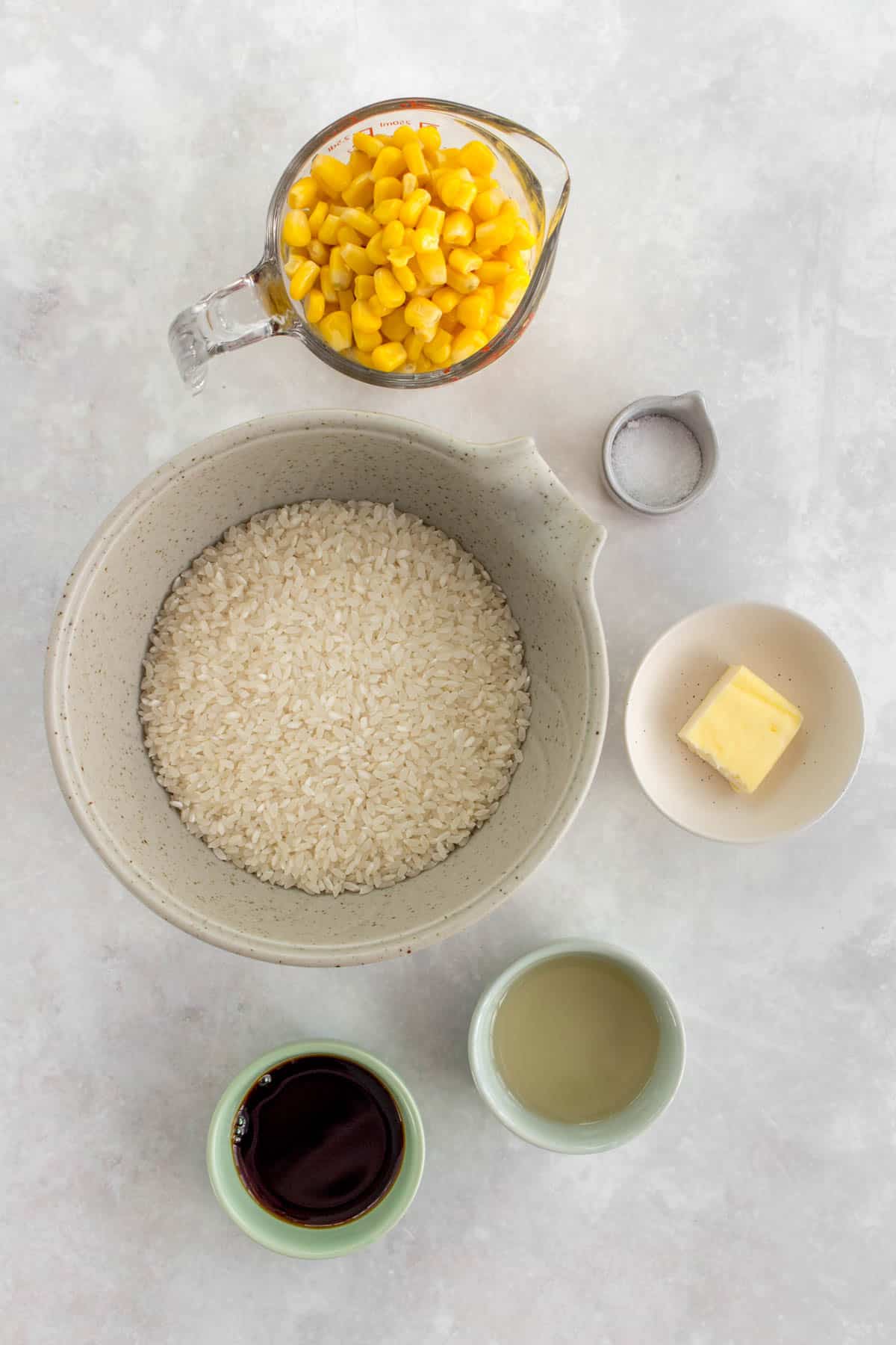 Ingredients needed to make Japanese corn rice.