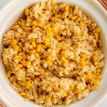 A pot of Japanese corn rice.