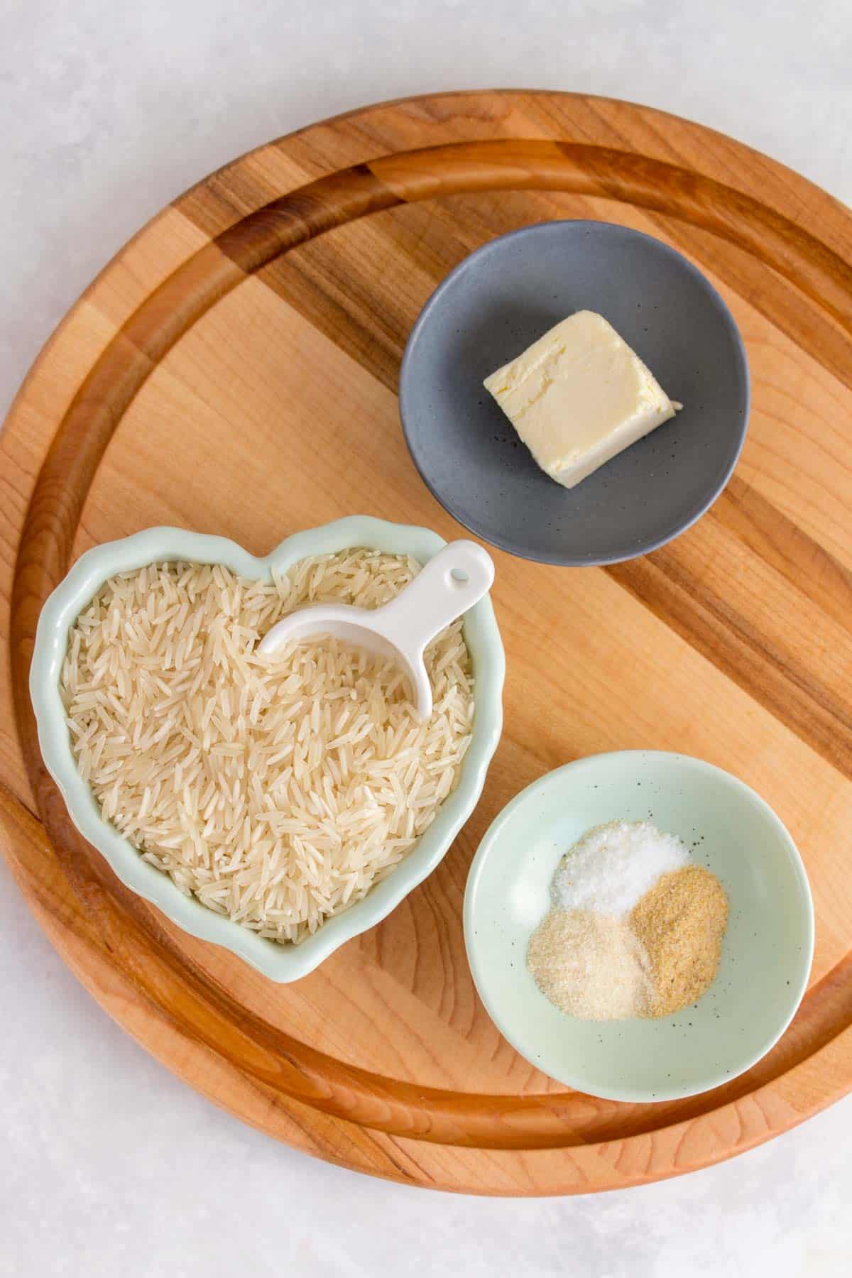 Ingredients needed to make instant pot basmati rice.