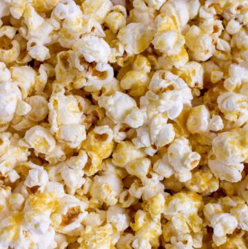 Close up of nutritional yeast popcorn.
