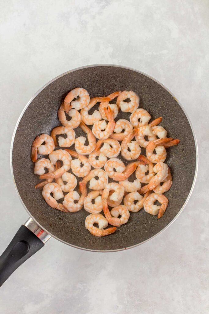 Shrimp cooked in a pan.
