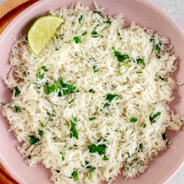 Close up of a bowl of instant pot coconut rice.