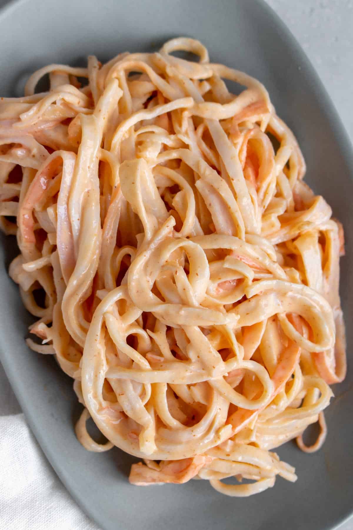 Close up of shredded crab salad.