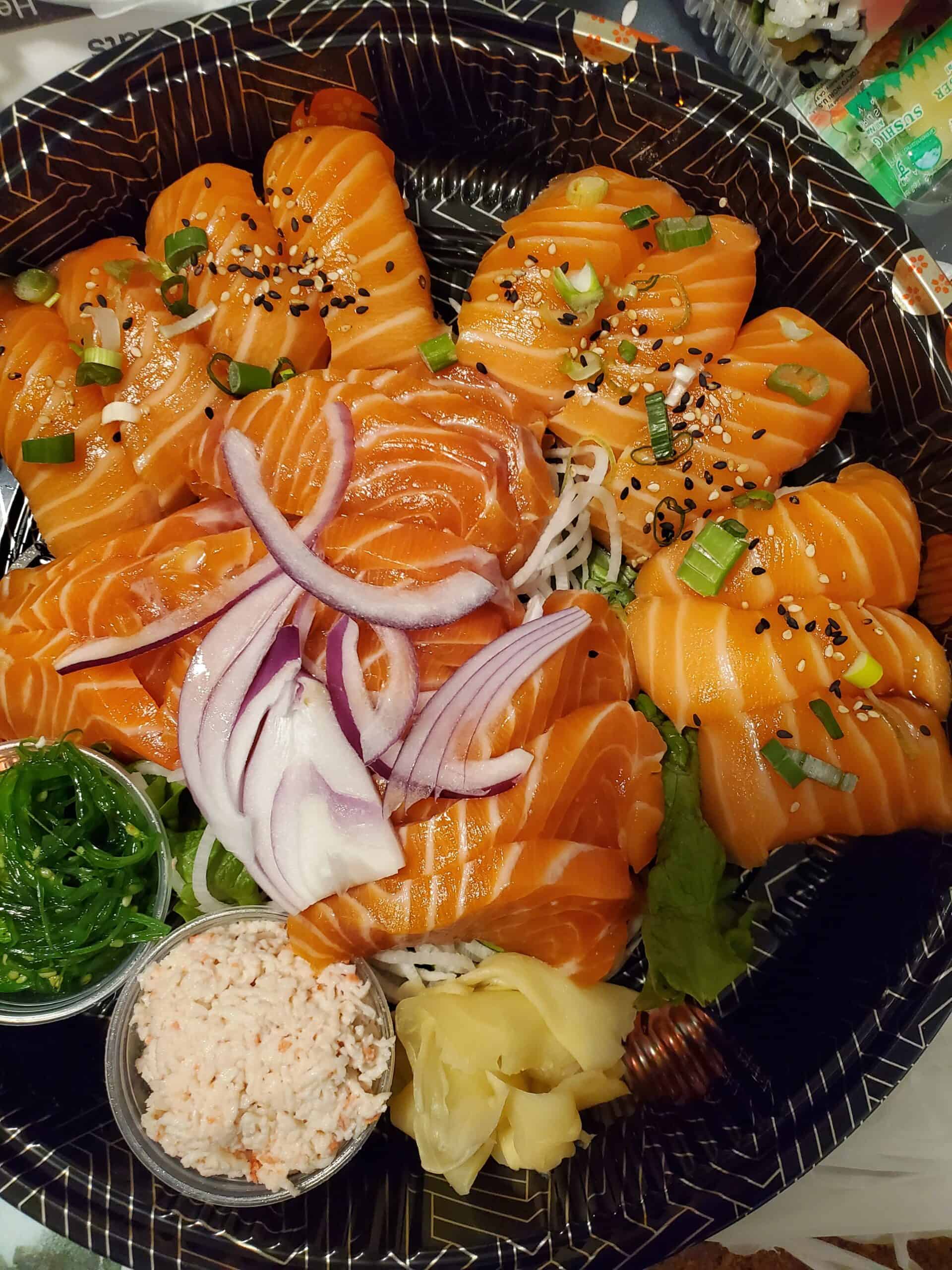 Salmon sushi platter.