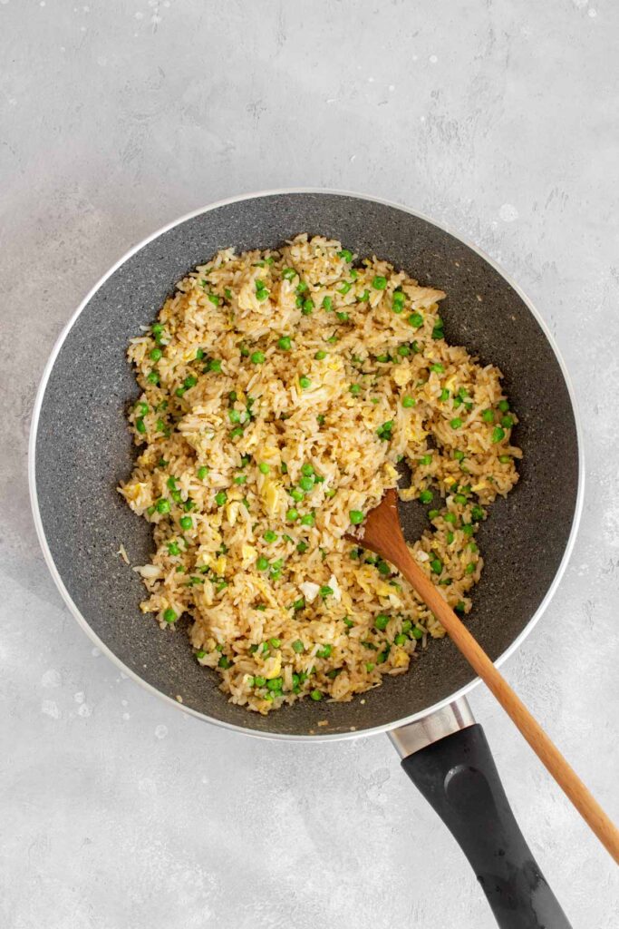 A pan with hibachi fried rice.
