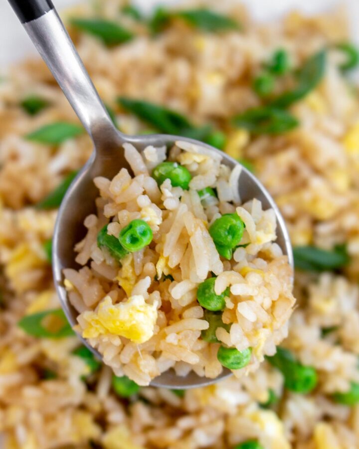 A spoonful of hibachi fried rice.