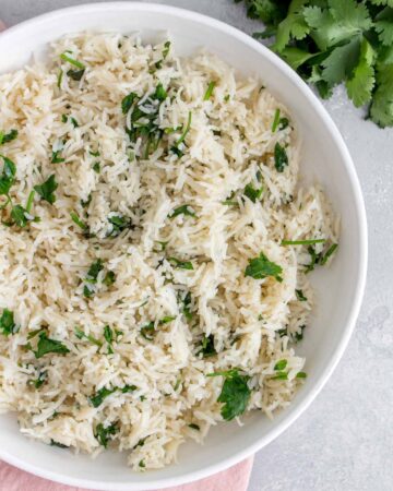 A bowl of instant pot cilantro lime rice.