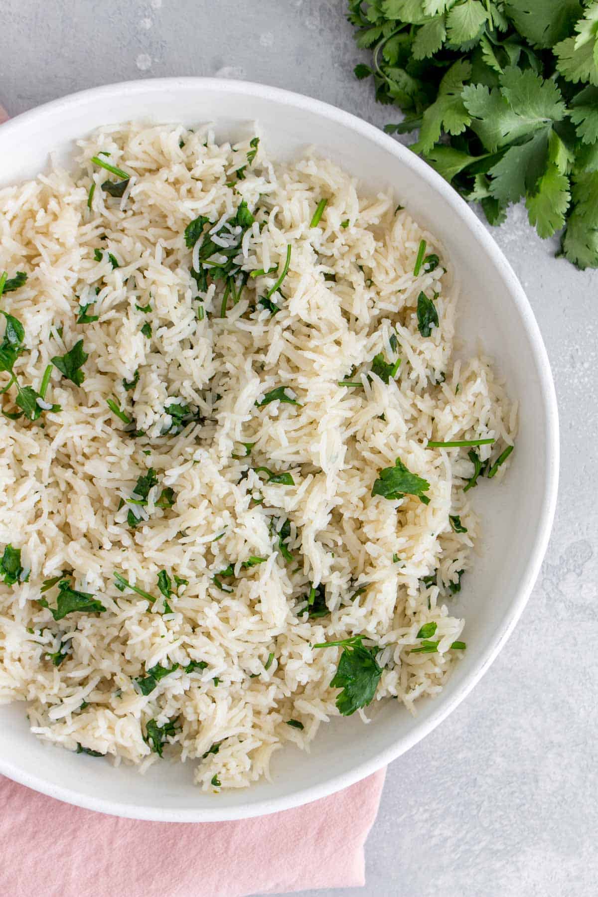 Close up of a bowl of cilantro lime rice.