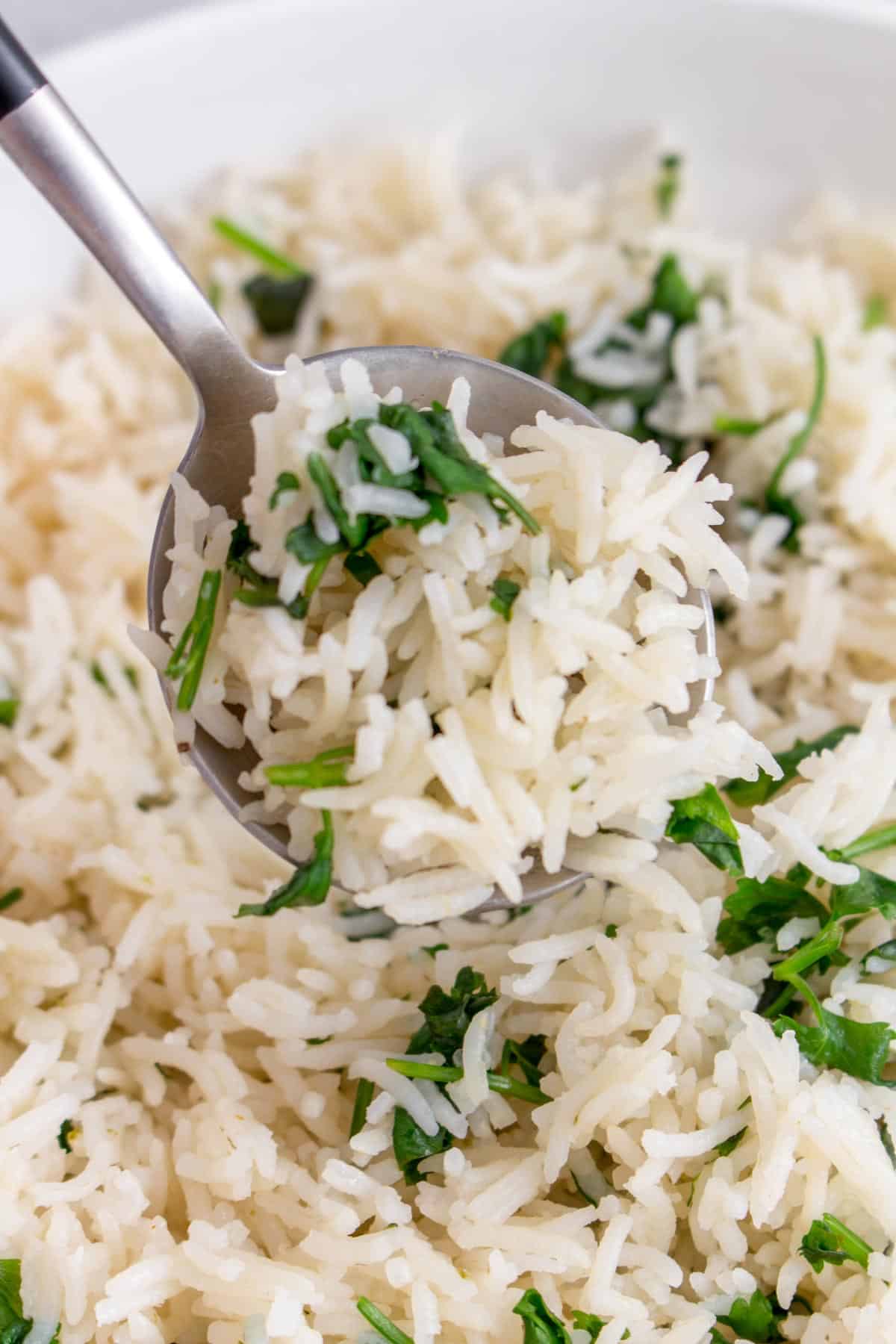 A spoonful of instant pot cilantro lime rice.