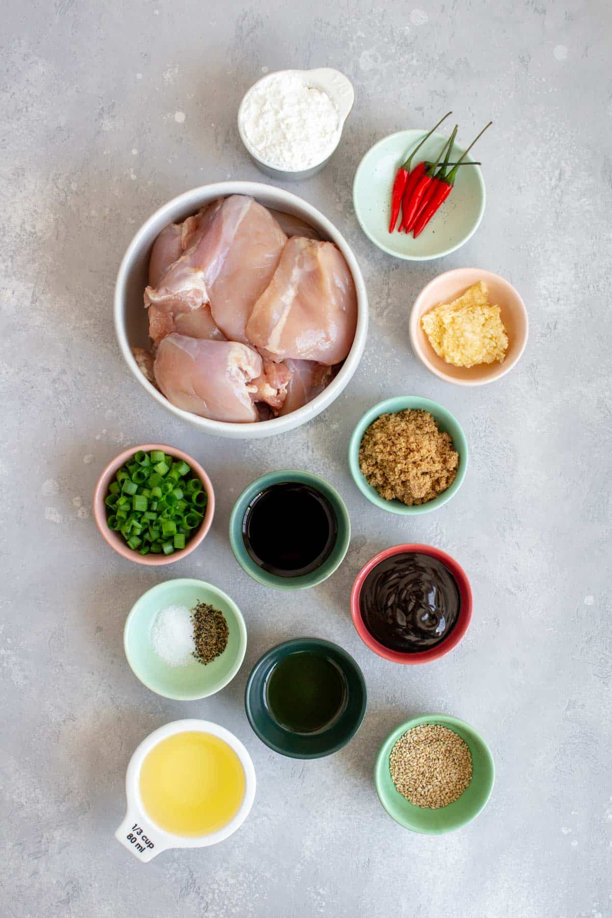 Ingredients needed to make Mongolian chicken.