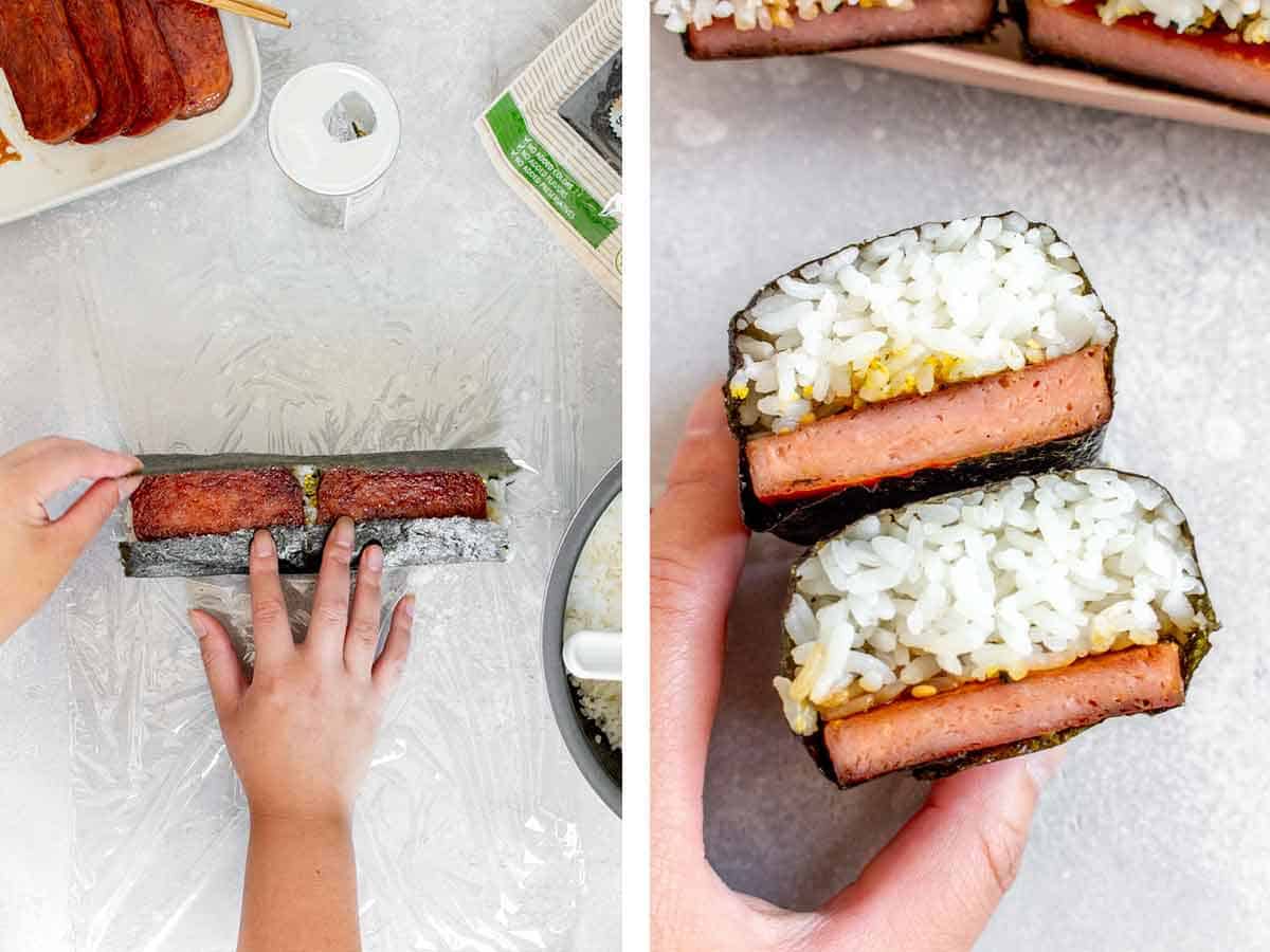 Spam musubi rolled.