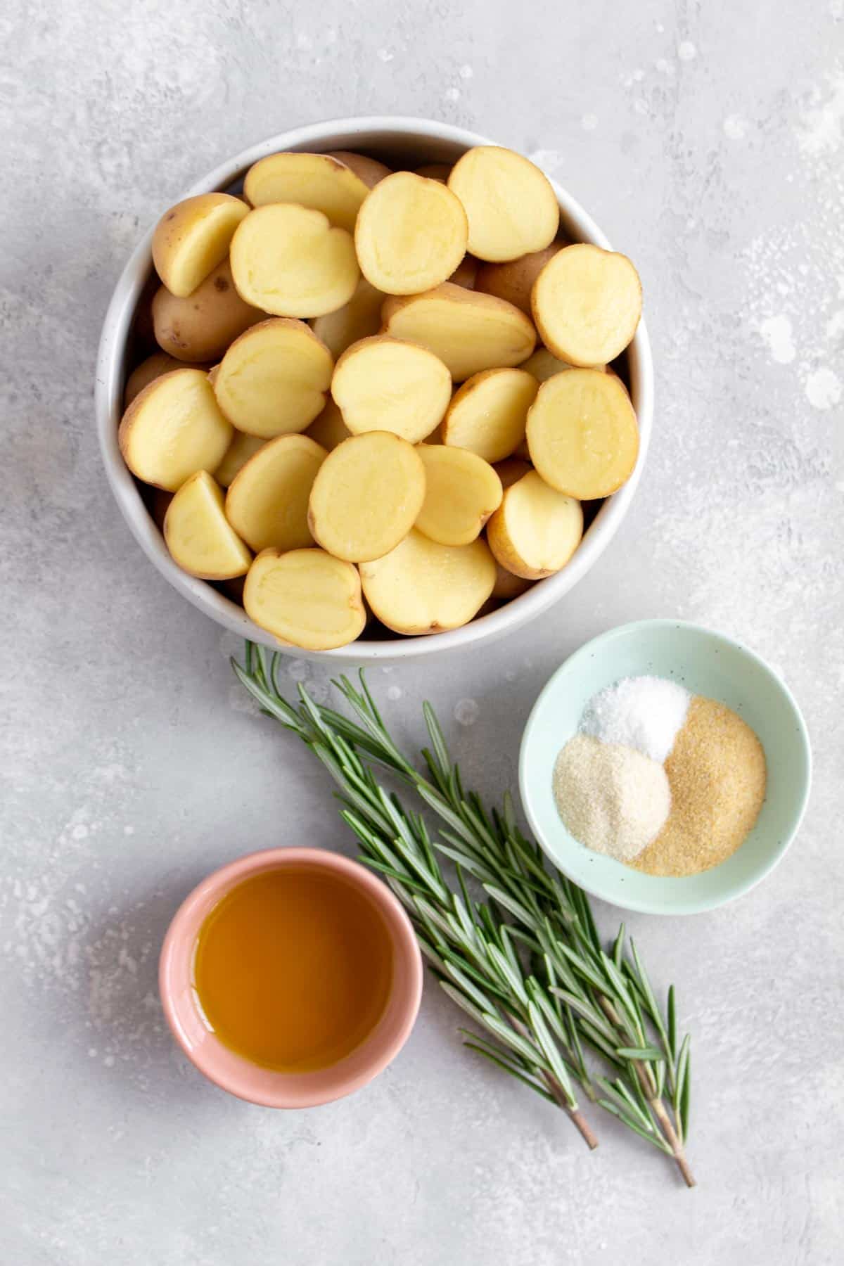 Ingredients needed to make rosemary potatoes.