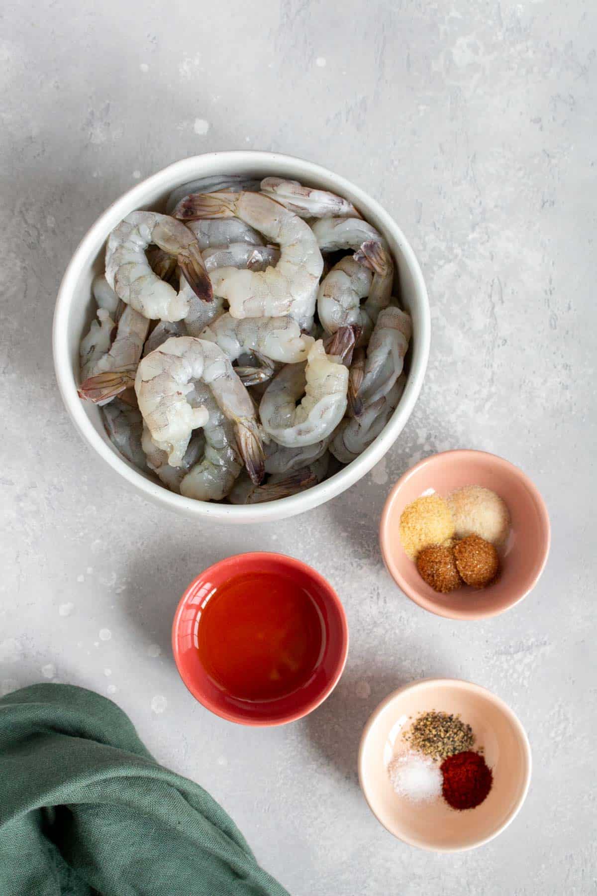 Ingredients needed to make air fryer shrimp.