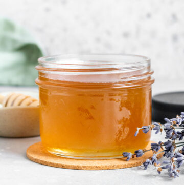 A jar of honey lavender syrup.