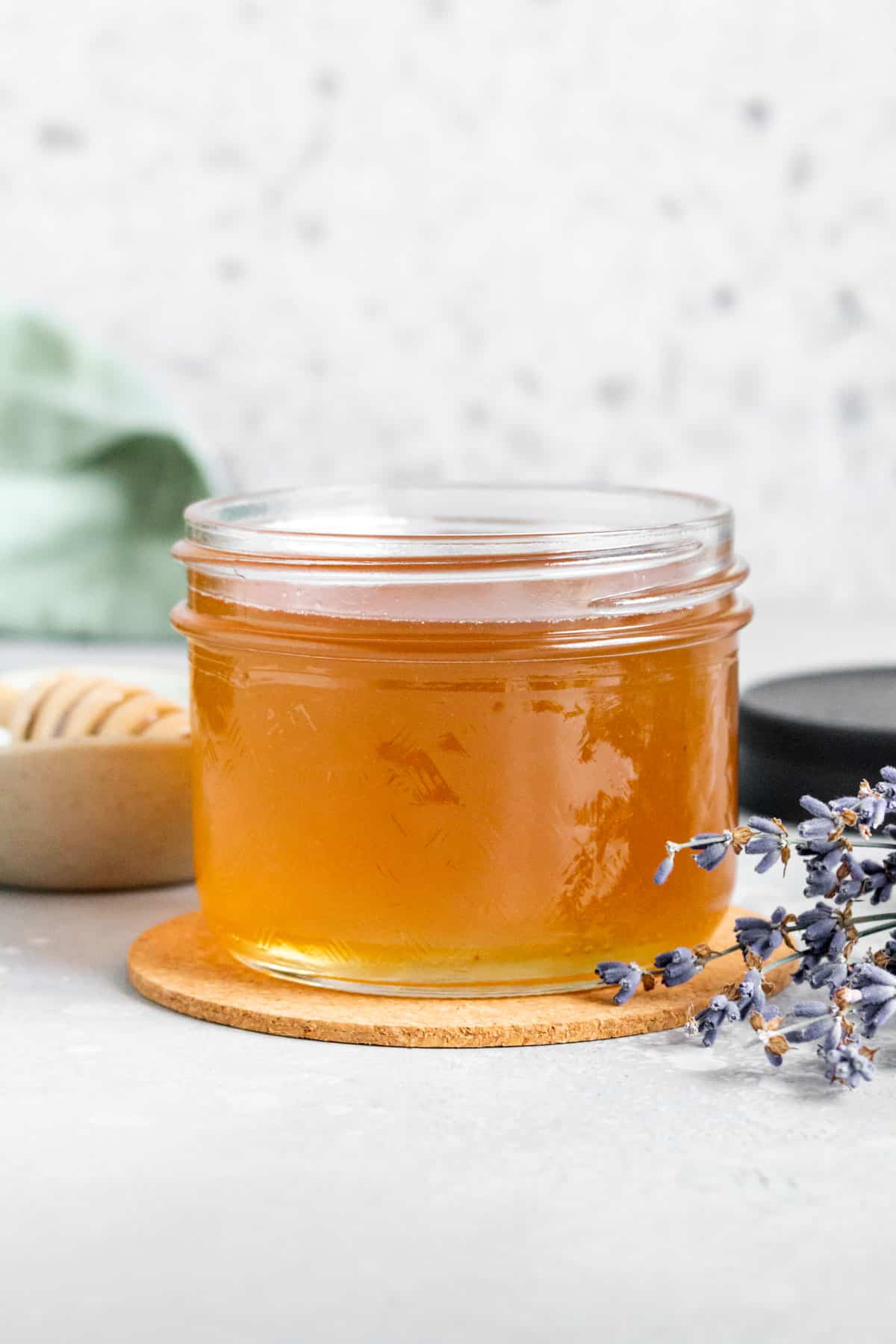 A jar of honey lavender syrup.