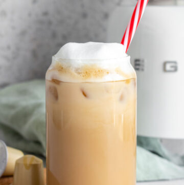 A glass of iced vanilla latte.
