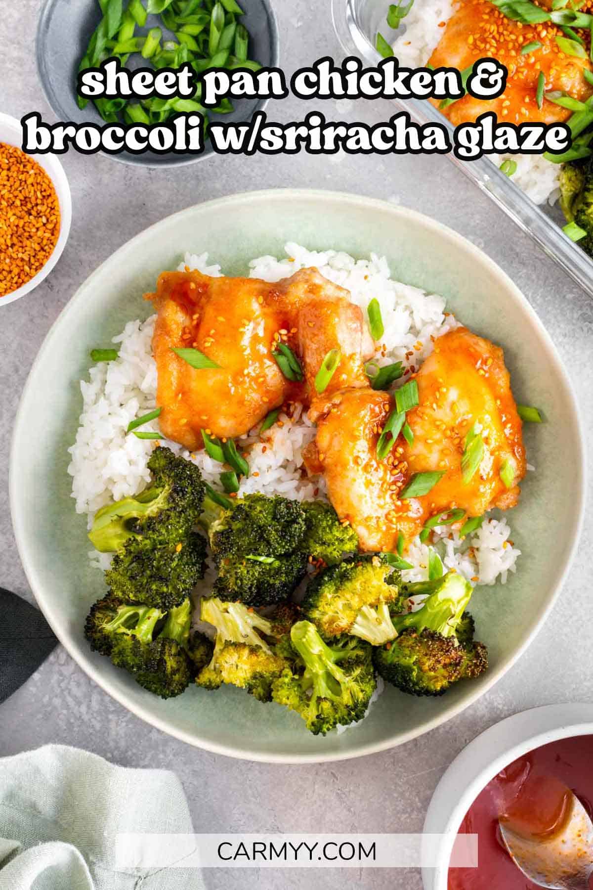 Sheet Pan Chicken Thighs and Broccoli with Sriracha Glaze Carmy