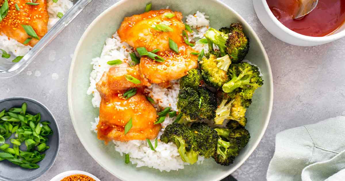 Sheet Pan Chicken Thighs and Broccoli with Sriracha Glaze