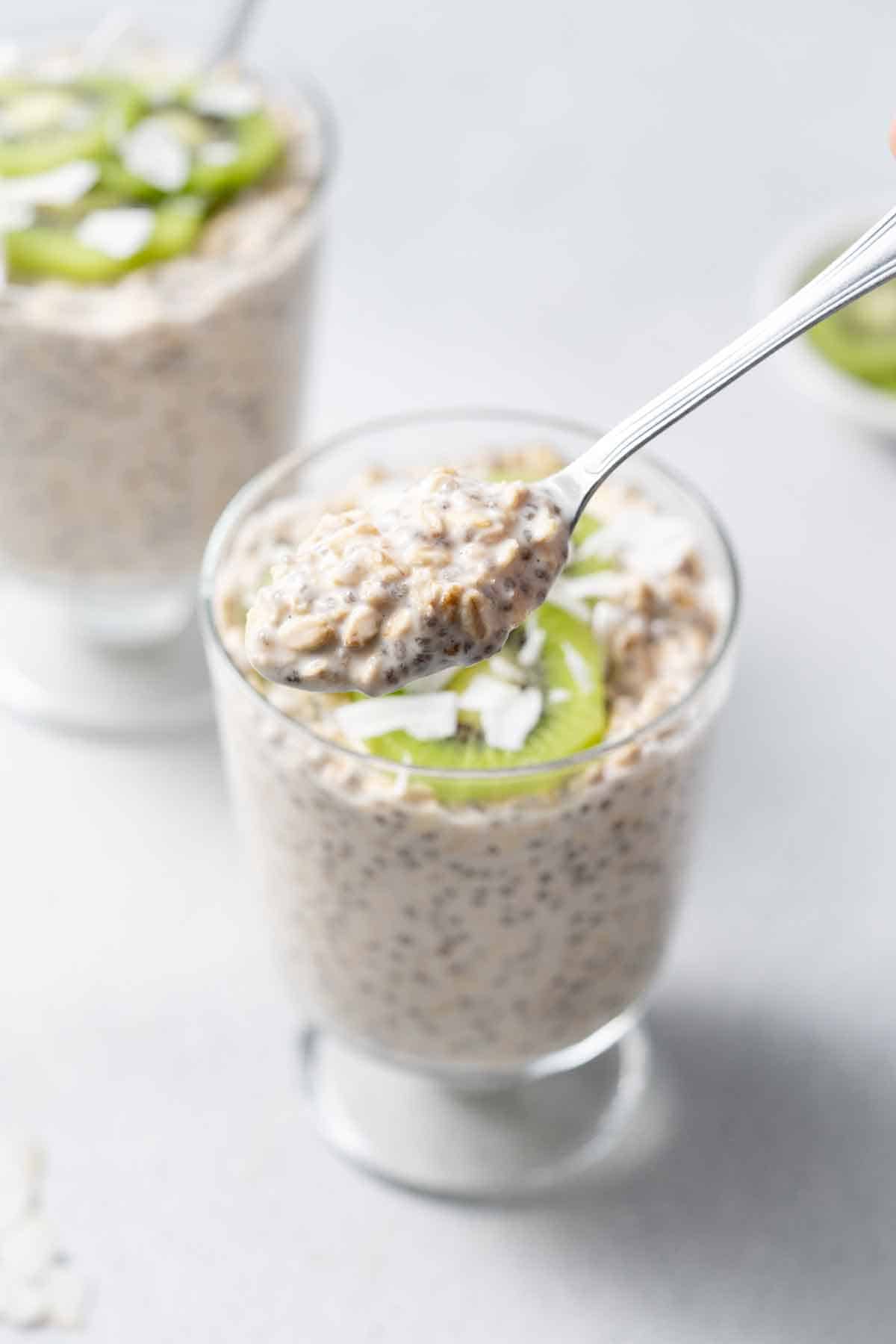 A spoonful of coconut overnight oats.