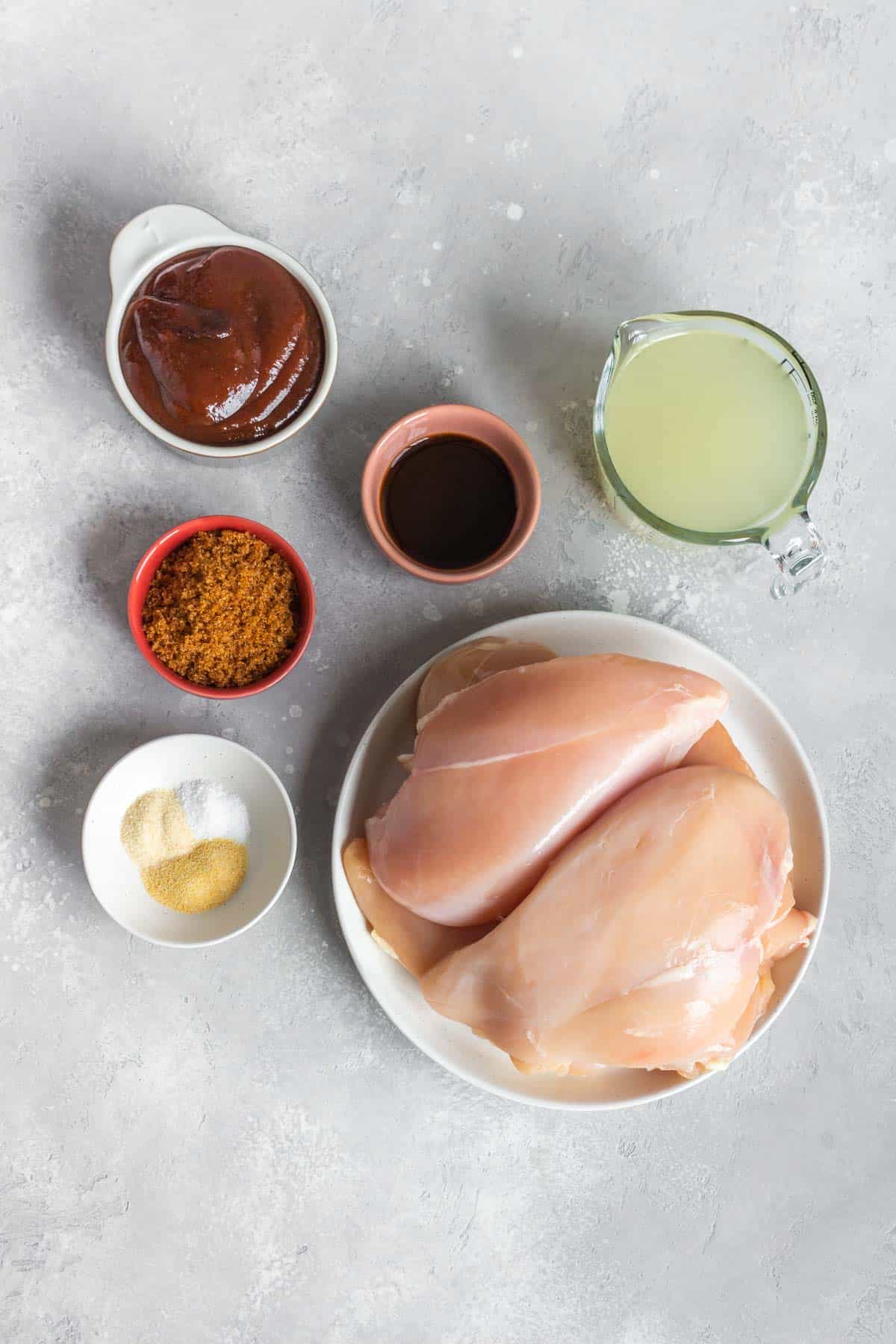 Ingredients needed to make instant pot bbq chicken.