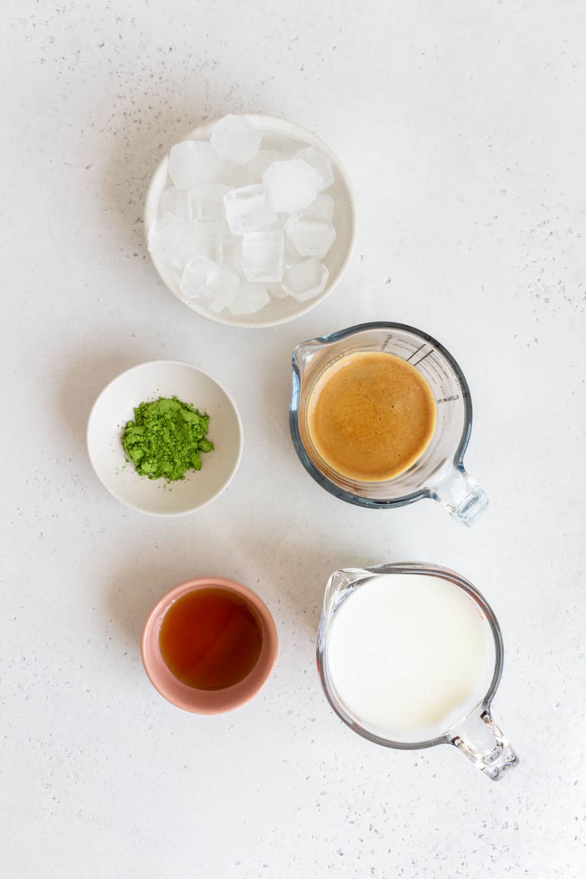 Ingredients needed to make a matcha espresso.
