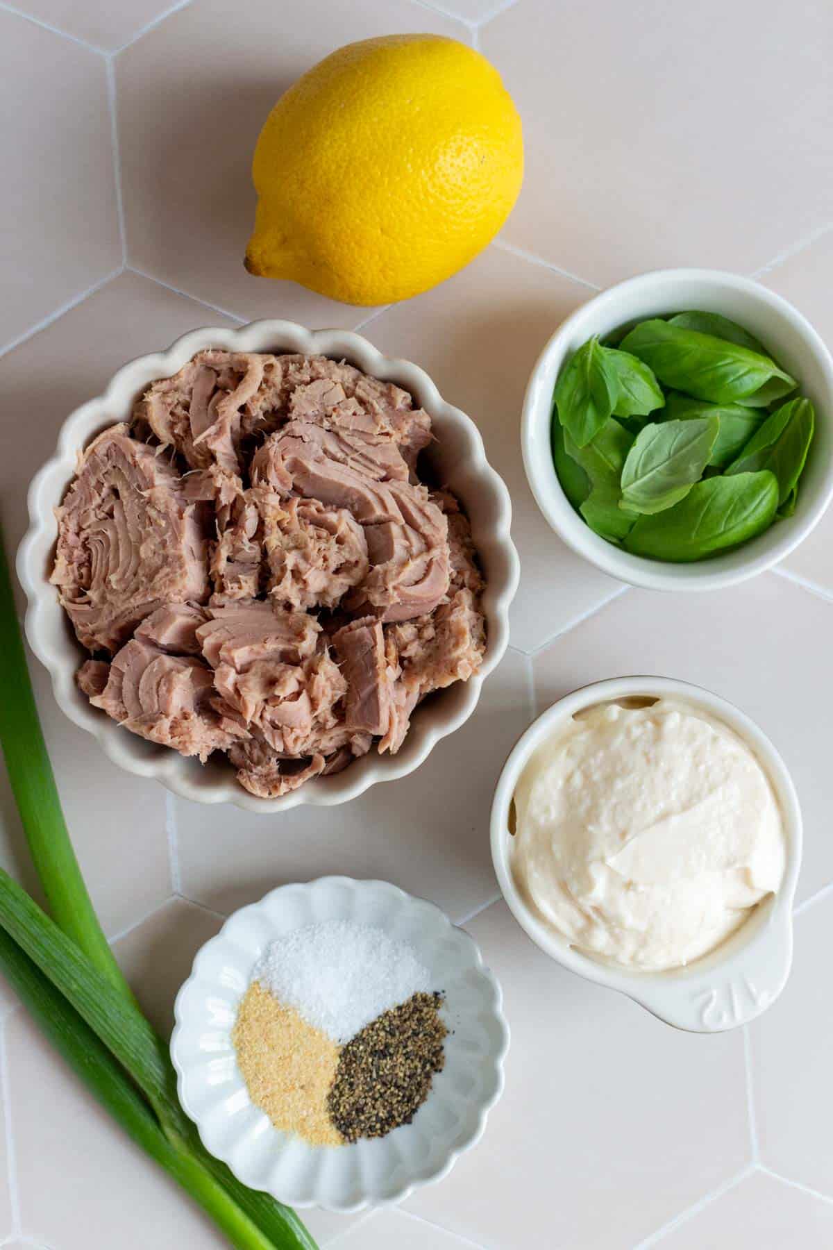 Ingredients needed to make tuna dip.
