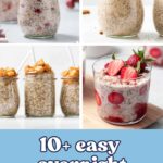 Pinterest graphic of four different flavors of overnight oats in different styled jars.