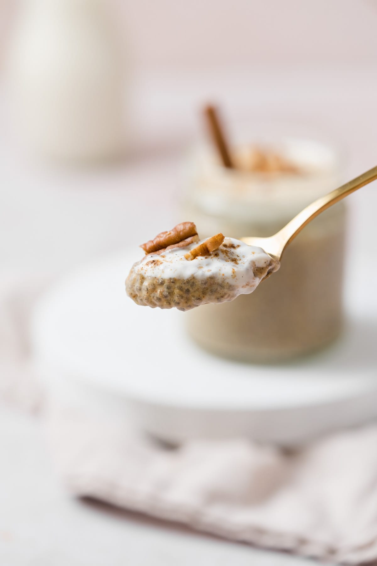 A spoonful of pumpkin chia pudding.