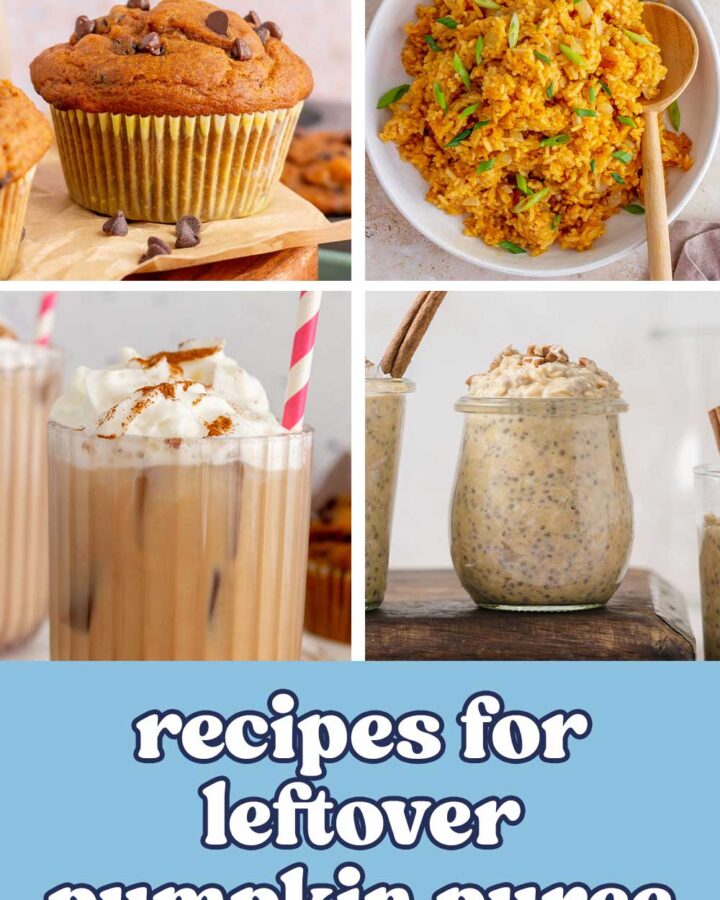 Pinterest graphic of recipes using leftover pumpkin puree.
