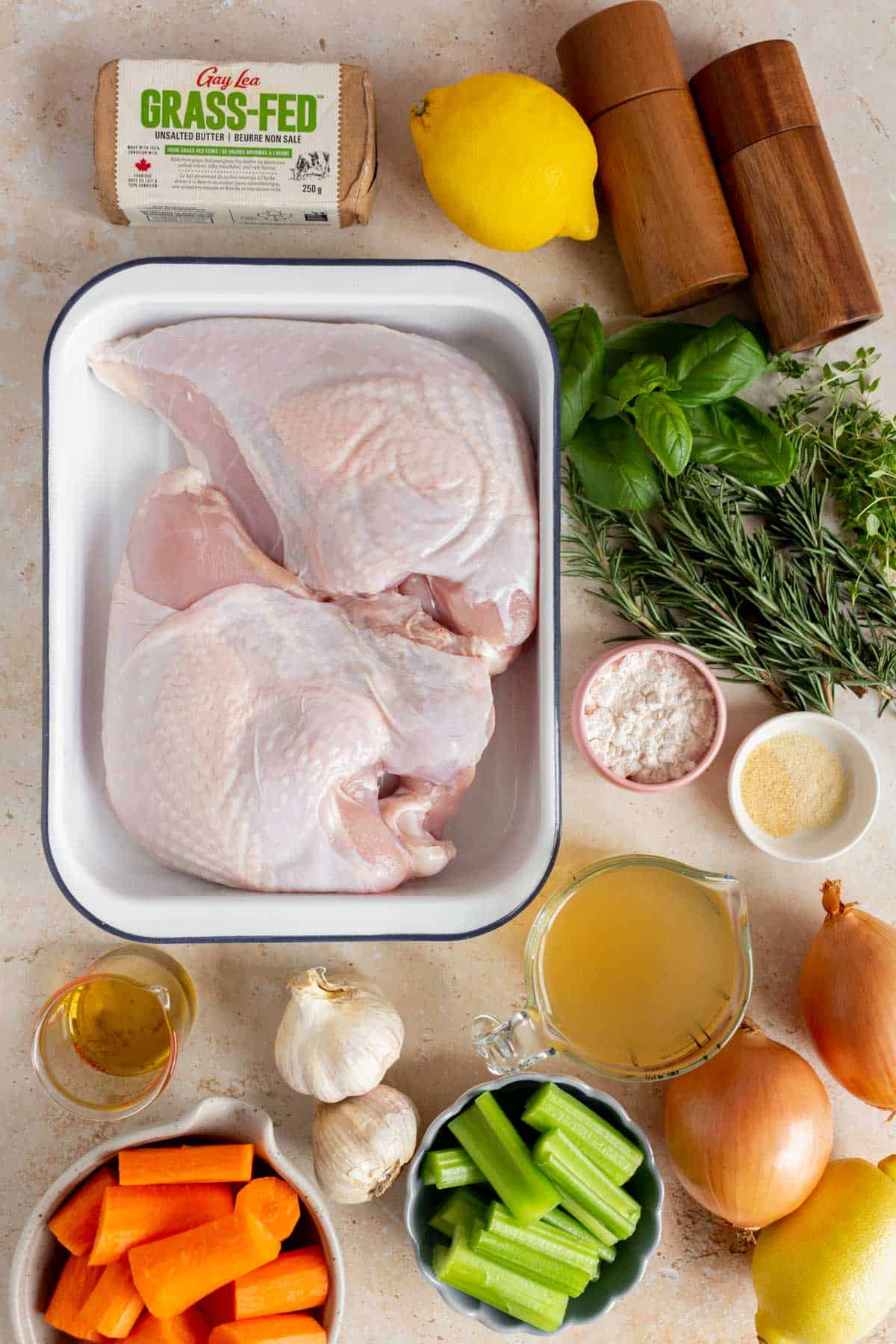 Ingredients needed to make Dutch oven turkey breast.