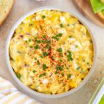Overhead view of egg salad with greek yogurt in a bowl.