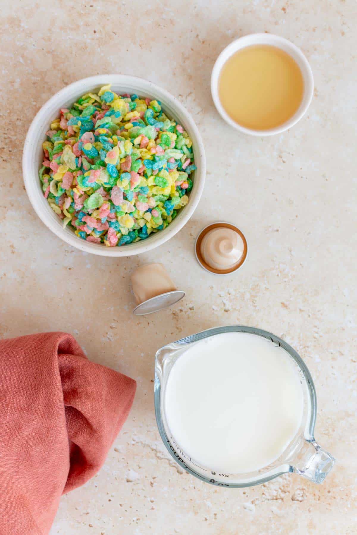 Ingredients needed to make cereal milk latte.