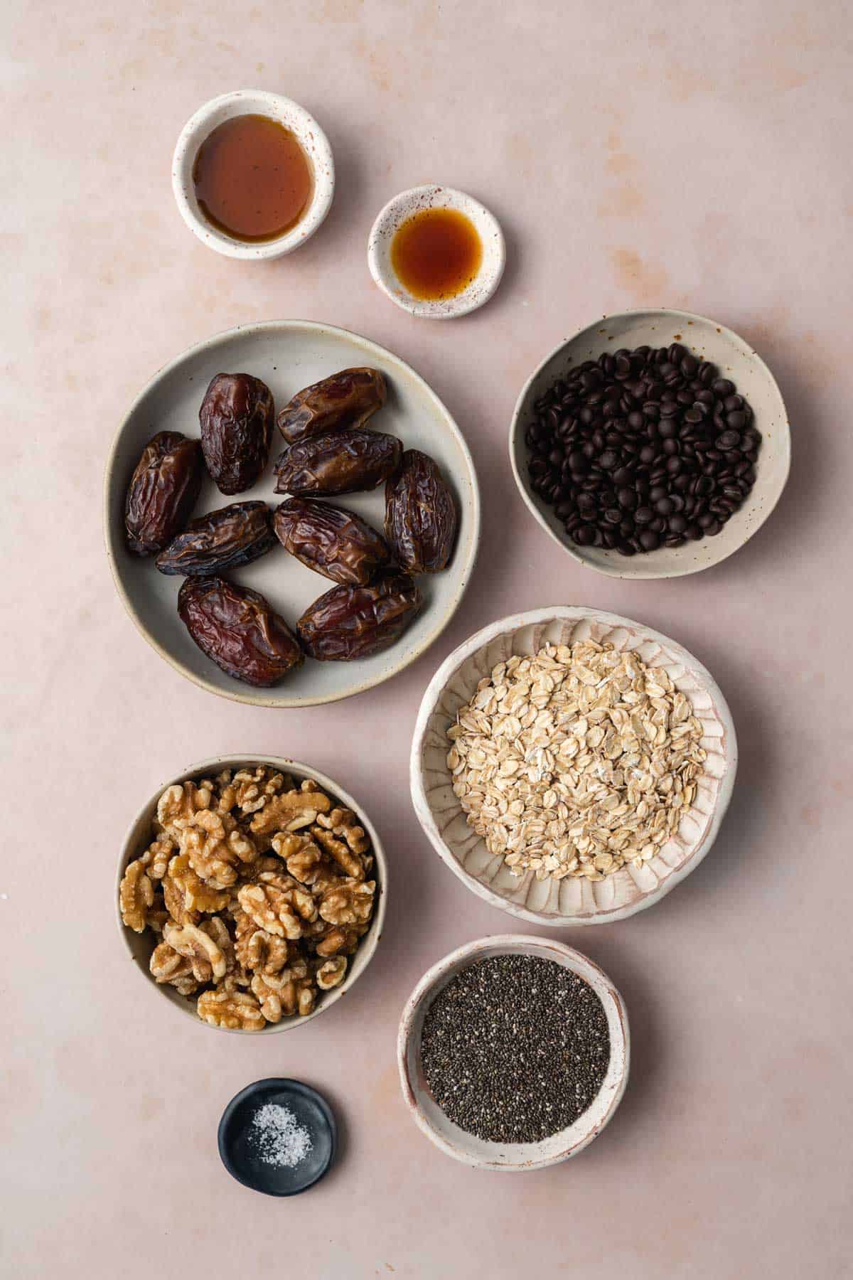 Ingredients needed to make nut date balls.