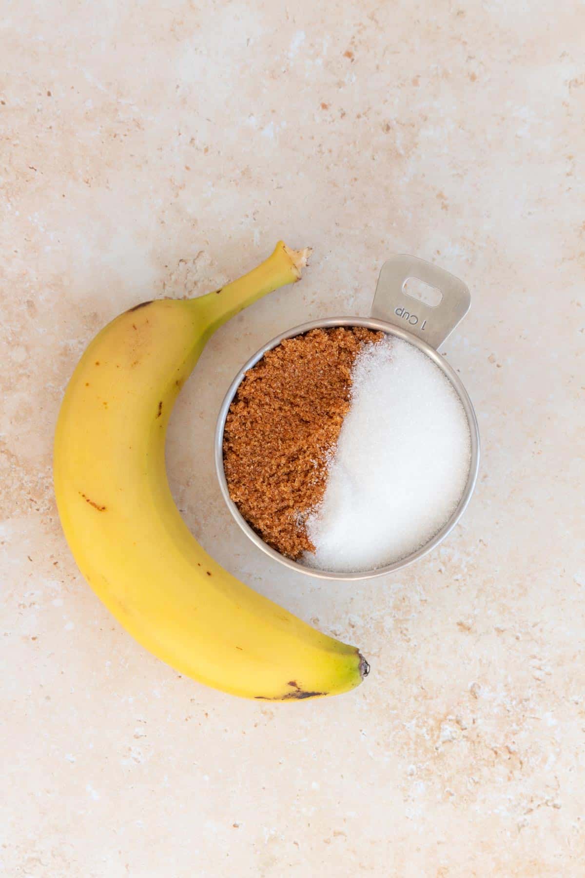 Ingredients needed to make homemade banana syrup.
