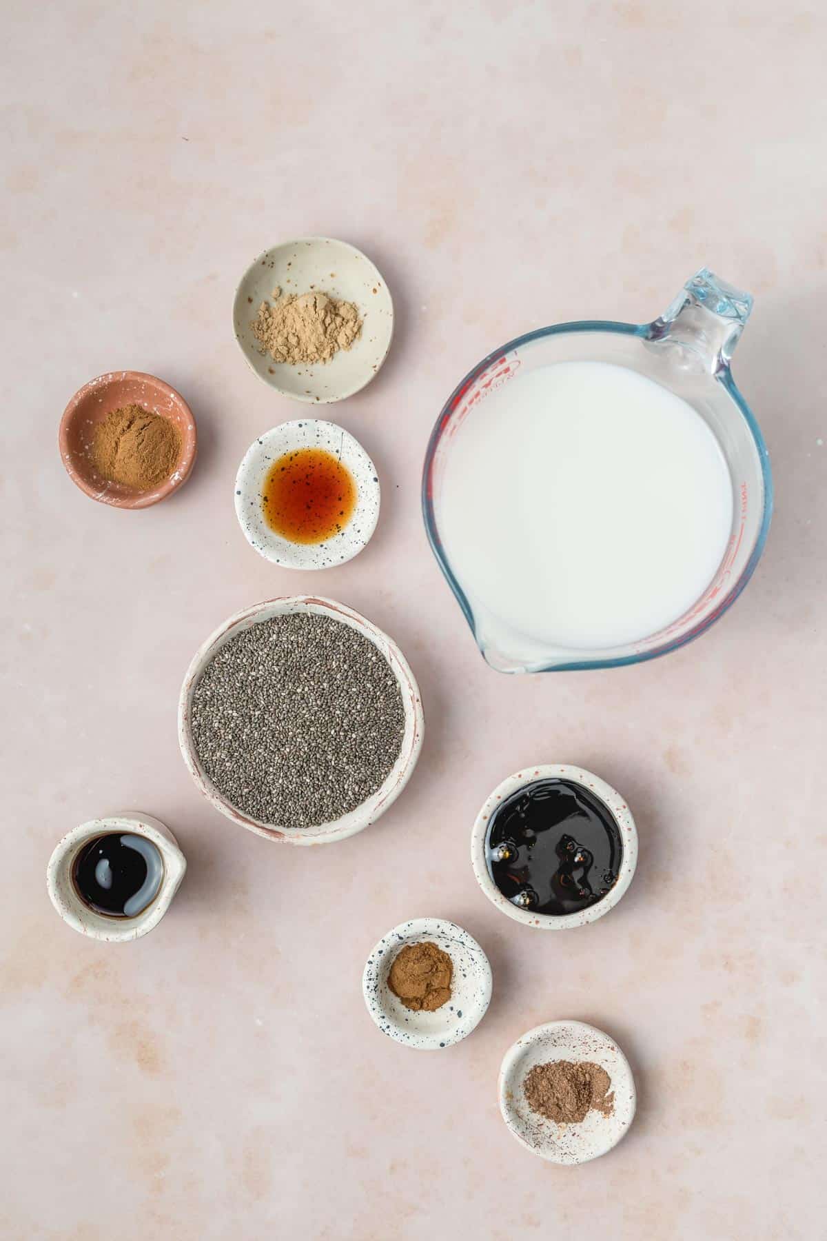 Ingredients needed to make gingerbread chia pudding.
