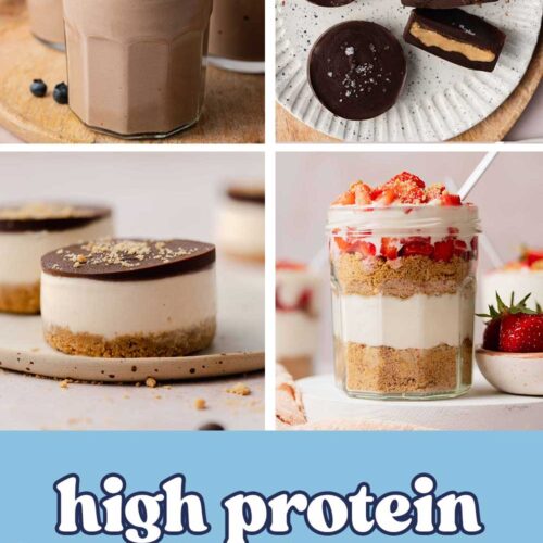 Round up image of high protein dessert recipes.