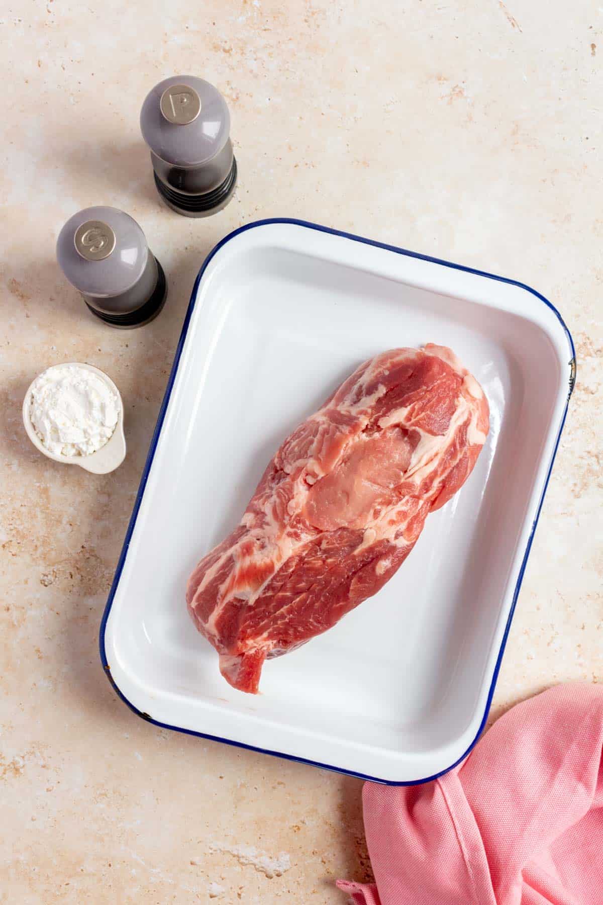 Ingredients needed to make air fryer salt and pepper pork bites.
