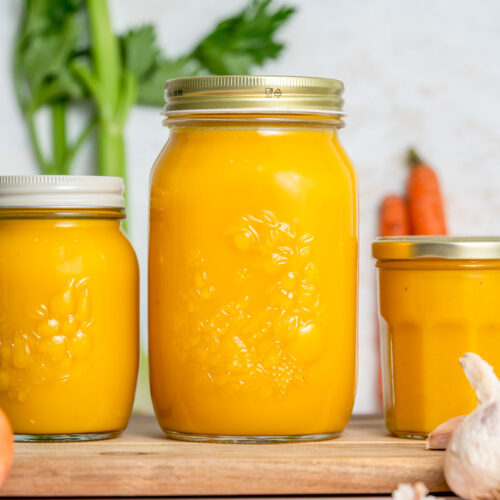 Three jars of veggie packed broth.