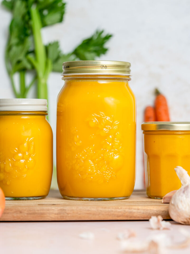 Three jars of veggie packed broth.