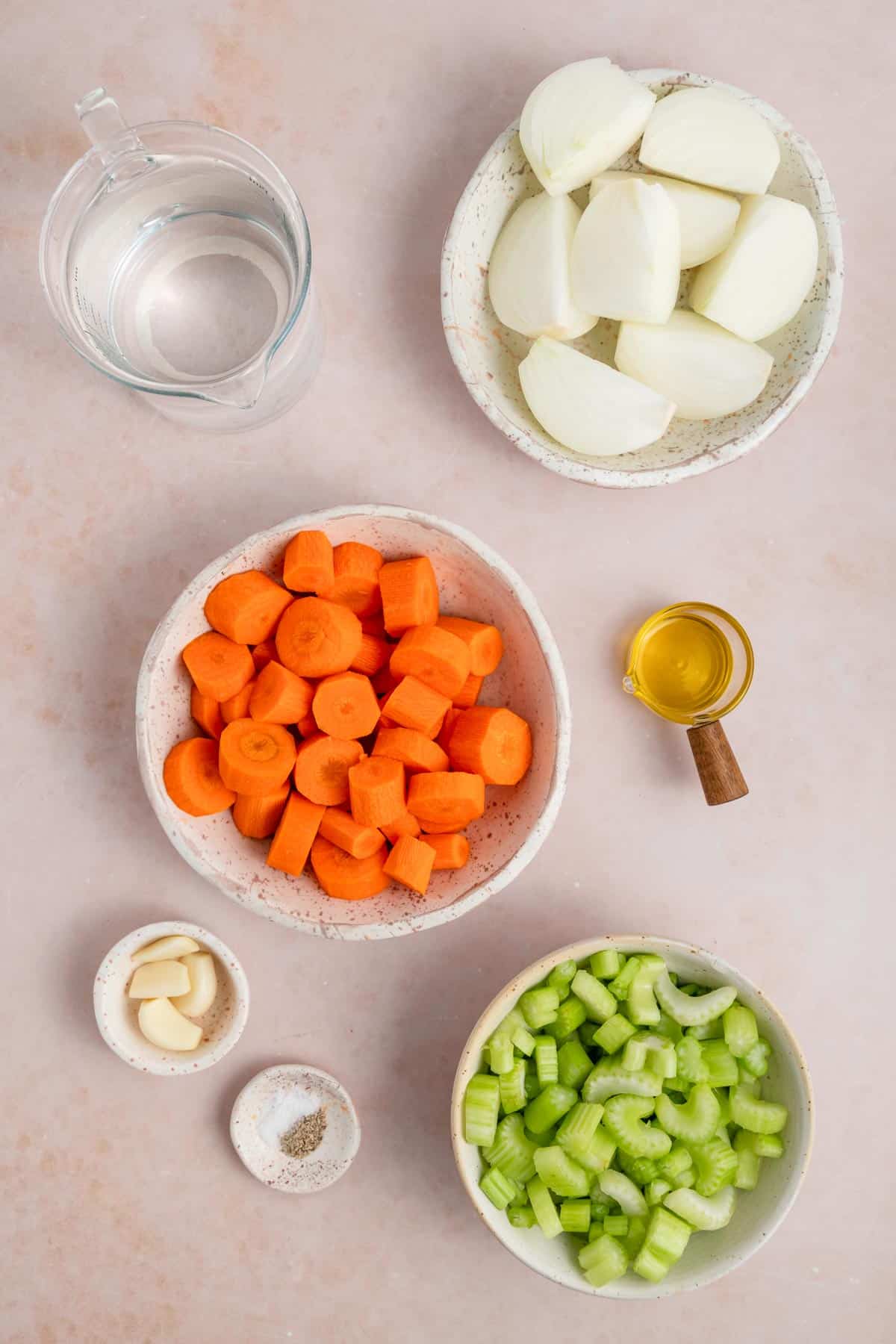 Ingredients needed to make a veggie packed broth.
