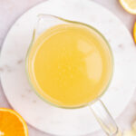 Overhead view of a pitcher of homemade lemon lime Gatorade drink recipe.