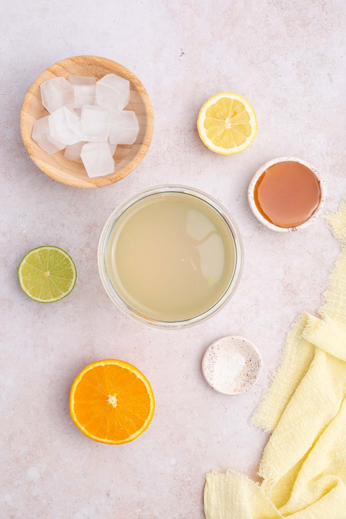 Ingredients needed to make homemade lemon lime electrolyte drink recipe.